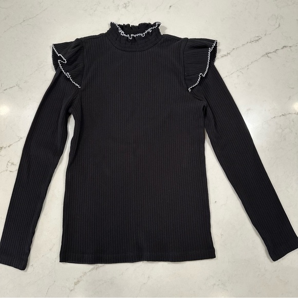 Loft Pointelle Ribbed Ruffle Top - Picture 2 of 8